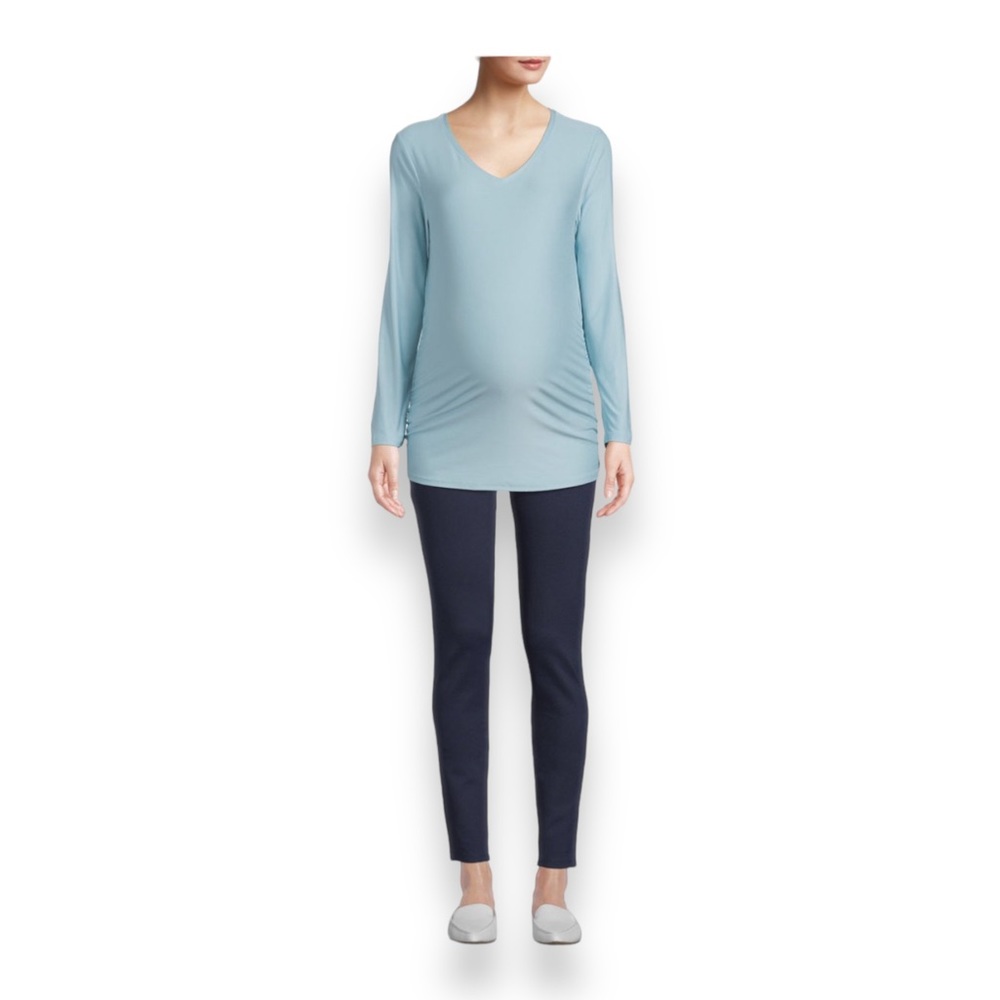 Time and Tru Maternity Women’s Long Sleeve V Neck Tee, Blue, size XXL